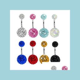 Navel Bell Button Rings Stainless Steel Crystal Ball Belly Ring Sexy Navel Bell Button Rings Piercing Jewelry Women Body Drop Deliv Dhlki