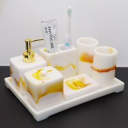 Bath Accessory Set Bathroom Accessories Resin Material Soap Dispenser Toothbrush Holder Gargle Cups Dish 5/6/7 Pieces Wedding Gifts