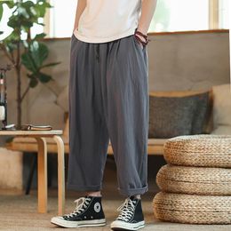 Men's Pants Drop Summer Cotton Loose Harem Korean Casual Wide Leg Ankle Length Joggers Streetwear