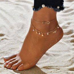 Anklets MOPAI Unique Little Star Charms For Women Gold Colour Alloy Acrylic Pearl Layered Foot Ankle Chains Fashion Jewellery
