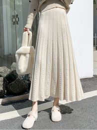 Skirts TIGENA Knitted Midi Long Women Autumn Winter Thick Warm Elegant Solid Allmatch A Line High Waist Female Ladies 221122