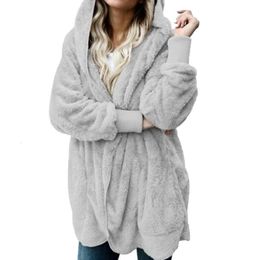 Womens Jackets Fashion Winter Warm Women Faux Fur Hooded Coat Hairry Cardigan Furry Outwea 221122