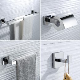 Bath Accessory Set Bathroom Hardware Accessories Stainless Steel Polish Square Paper Holder Towel Bar Robe Hook Ring