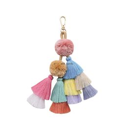 Key Rings Handmade Mtilayer Colorf Diy Handbag Tassel Keychain Purse Accessories Wall Hanging Key Chain Plush Ball Keyring Bag Drop Dhfke