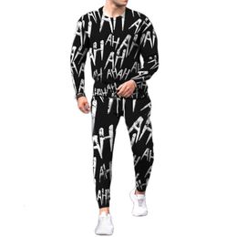 Men's Hoodies Sweatshirts Men's Long Sleeve TshirtPants Set 2Pcs Autumn Fashion Women's Oversized ONeck Jogging Suit 3D Printed Alphabet Pattern 221122