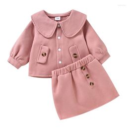 Clothing Sets Toddler Kids Baby Girls Suit Spring Autumn Long Sleeve Solid Color Doll Collar Outwear Short Skirt Pink 3M-3T 2022 Fashion