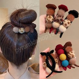 Fashion Flocking Leopard Ball Hair Clip Claws For Women Geometric Hairpins Barrettes Girls Trendy Hair Accessories