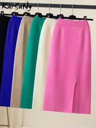 Skirts KarSaNy Long Thick Winter For Women High Waist Bodycon Split Skirt Green Office Maxi Knitted Autumn 221122