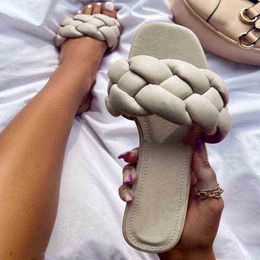 Women Temperament Slippers Braided Design Charm OpenToe Set Foot 2021 Holiday Beach Flat Sandals Casual Flip Flops Women Shoes J220716