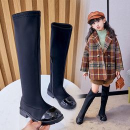 Boots Girls Fashion Cloth Cotton دافئة سميكة الخريف أطفال شتاء الأطفال عالي الركبتين الأسود 23-37 Chic 221122