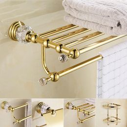 Bath Accessory Set Luxury Crystal Bathroom Accessories Gold Polished Brass Hardware Wall Mounted Products Basket Rack