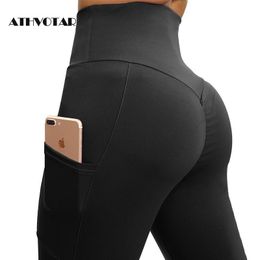 Womens Leggings Fitness Push Up Women Workout High Waist With Pocket Mujer Elastic Wrinkle Pants 221122