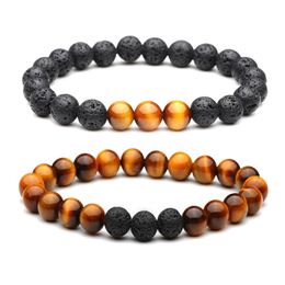 8mm Natural Lava Stone Handmade Beaded Strands Charm Bracelets For Women Men Lover Party Club Elastic Yoga Jewellery