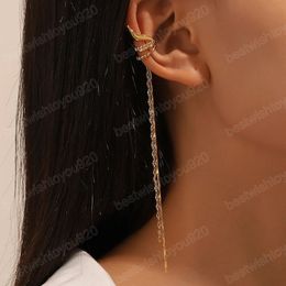 INS Simple Long Tassel Clip Earring for Women No Piercing Fake Cartilage Ear Cuff Festival Jewelry Gift