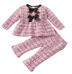 Pink Kids Baby Girls Clothing Sets Designer Girl bowknot Tops Pants 2-piece Suit Children Clothes Toddler Infant Outfit