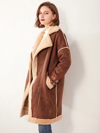 Women's Leather Faux Ailegogo Autumn Winter Women Suede Fur Long Jacket Streetwear Female Moto Biker Brown Coat Lady Thick Warm Outwear 221122