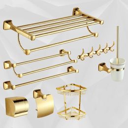Bath Accessory Set Tuqiu Bathroom Accessories Towel Rack Paper Holder Toilet Brush Ranger Hooks Brass Material Gold Hardware Sets