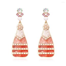 Dangle Earrings Lovely Little Fresh Oil Color Diamond Wine Bottle Female Geometric Baroque Pearl