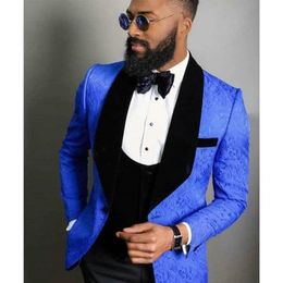 Mens Suits Blazers Classic Royal Blue Floral Slim Fit Custom Made Wedding For Groom Tuxedos 3 Pieces Groomsmen Man 221121