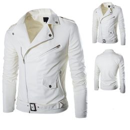 Men's Leather Faux Fashion PU Jacket Men Buckle Zip Lapel Collar British Black White Punk Rock Outwear Coats 221122