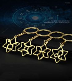 Keychains Creative Men Zodiac Sign Keychain Backpack Ornaments Simple Metal Hollow 12 Constellation Horoscope Pendant With Key Ring