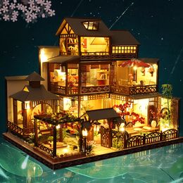 Doll House Accessories CUTEBEE DIY Dollhouse Kit Chinese Style Architecture Japanese Miniature Furniture Model Home Decoration Toy Birthday Gifts 221122