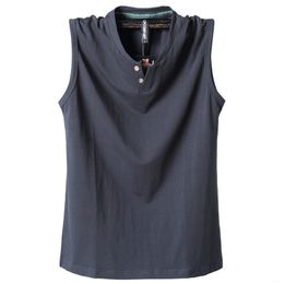 Men's Tank Tops Pure Cotton Classic Sleeveless Shirt Solid Colour VNeck Tees Allmatch Button Sweatshirts 5XL 221122