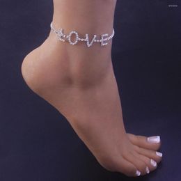 Anklets 'Love'Letter Inlaid Rhinestone Ankle Bracelet For Women Summer Boho Stainless Steel Beach Party Foot Chain Jewellery Accessory