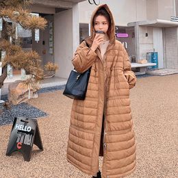Women's Down Winter Padded Caramel Cotton Long Loose Hooded Korean Coat Thick 90% White Duck Casual Solid Colour Fashion Jacket