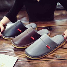 Women Men Spring Autumn Winter Couples Indoor Home Decoration Pu Leather Slippers Antislip Breathable Floor Slippers Waterproof J220716