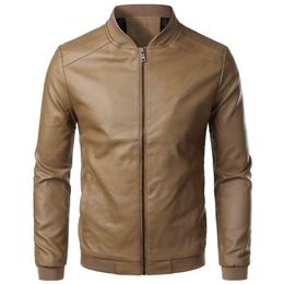 Men's Leather Faux Men Slim Jacket Motorcycle Casual PU Coats Good Quality Male Solid Fit Stand Collar Jackets And 4X 221122