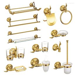Bath Accessory Set Luxury Gold Bathroom Accessories Antique Shelves Towel Bar Toilet Paper Holder Cup Soap Holders Brush