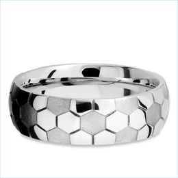 Band Rings Stainless Steel Football Band Ring Sport Pattern Rings For Wome Men Fashion Jewellery Drop Delivery Dhxsr