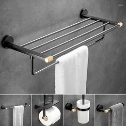 Bath Accessory Set Black Gold Bathroom Hardware Serie Soild Brass Towel Rack Paper Ring Tissue/Toilet Brush Holder Luxury Arrival