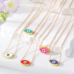 Gold Alloy Eyelash Turkish Evil Eye Pendant Necklaces for Women Enamel Lucky Eye Necklace Party Jewellery