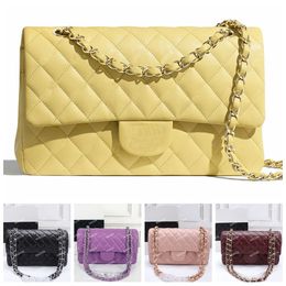 Designer Lambskin Caviar Double Flap flap shoulder bag with Silver and Gold Chain - Luxury Leather Purse for Women