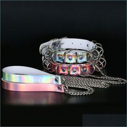 Chokers Adt Sexy D Ring Bondage Laser Pu Leather Choker Collar Necklace Neckband With Cosplay Dog Leash For Women Fashion Jewelry Dr Dhtgn