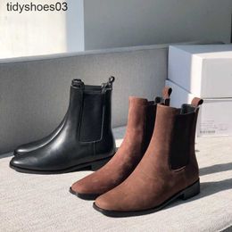 Dress New Shoes small crowd pure original The Row Chelsea Boots Cowhide British Short Women Comfortable Versatile Sleeve Martin Boots Size