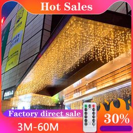 Christmas Decorations LED Fairy String Lights Outdoor Waterproof Waterfall Street Garland Curtain For Patio Wedding Party Decoration 221122