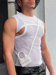 Men's Tank Tops Men Tank Tops Mesh See Through Oneck Sleeveless Hollow Out Irregular Vests Sexy Streetwear Solid Men Clothing INCERUN 7 221122