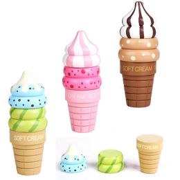 Kitchens Play Food 3 pcs Wooden Ice Cream Pretend Toys Kitchen Sweets Gift For Children Magnetic Vanilla Chocolate Strawberry 221123