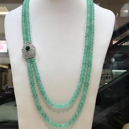natural green jade beads long necklace sweater chain 32inches