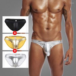 Underpants Men's Briefs U-convex Solid Low Waist Sexy Polyester Patent Leather Underwear