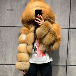 Women's Fur Faux Fashion Women Environmental Red Coat With Hood Thick Warm Full Pelt Jacket Short Winter Woman 221123