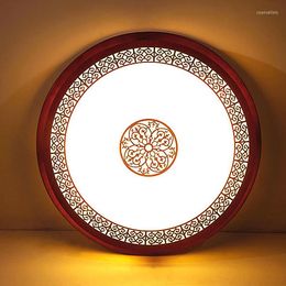 Ceiling Lights Chinese Style Wooden Acrylic Carved Red Round LED Light Lamp For Foyer Study Corridor Hallway Balcony Bedroom