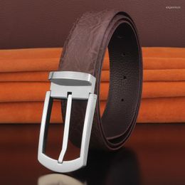 Belts High Quality Stainless Steel Pin Buckle Men Genuine Leather Full Grain Designer Waist Strap Cintos Masculinos