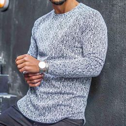 Men's Sweaters Men Slim Autumn Long Sleeve Plaid Stripe Pullover T-shirt Cotton Blend O Neck For Work
