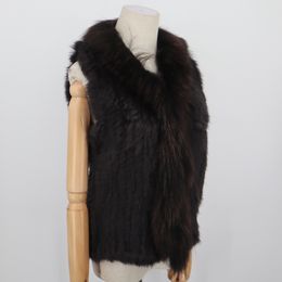 Women's Fur Faux Fashion Real Rabbit Vest High-end Knitted Sleeveless Vests With Natural Raccoon Jacket Coat 221123
