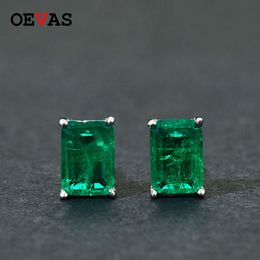 Stud OVEAS Elegant Vintage simulation emerald earrings for women Top quality 925 Sterling Silver Green Zircon Party Jewellery Gift 221119