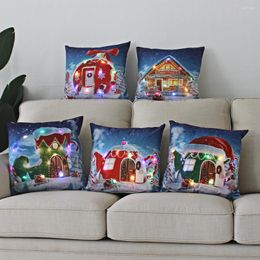 Pillow Fashion LED Light Cover Short Plush Christmas Pillowcase Xmas Soft Covers For Living Room Party Home Decorations